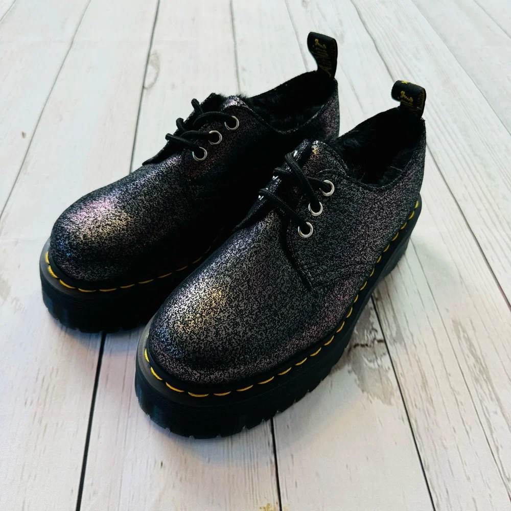 Dr Martens Women’s Holly Platform Retro Quad Gunmetal Shoes Size 7